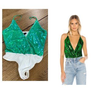 NEW NBD Labyrith Bodysuit Sequin Green 0286